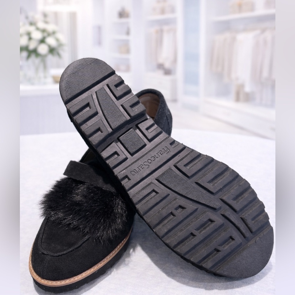 Franco Sarto Black Suede Faux Fur Loafers Slip on Flats-NWOT - Picture 5 of 5